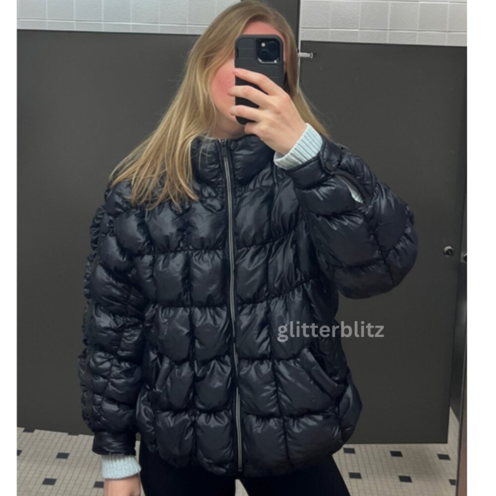 Free People Pippa Scrunchy Glossy Packable Puffer Jacket Black NWT - Picture 5 of 11